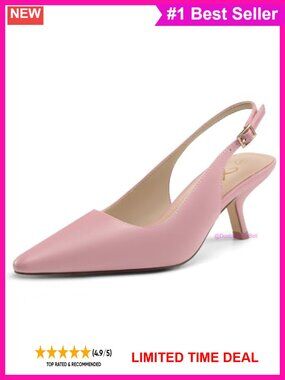 Faux Leather Kitten Heel Slingback Pumps Pointed Toe Low Heel